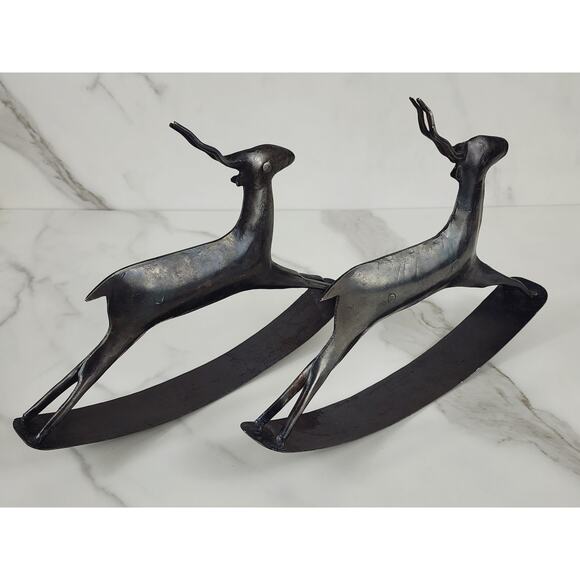 African Antelope Deer Gazelle Metal Rocking Rustic Crafted 9" Brown Decor x2 - Picture 7 of 13